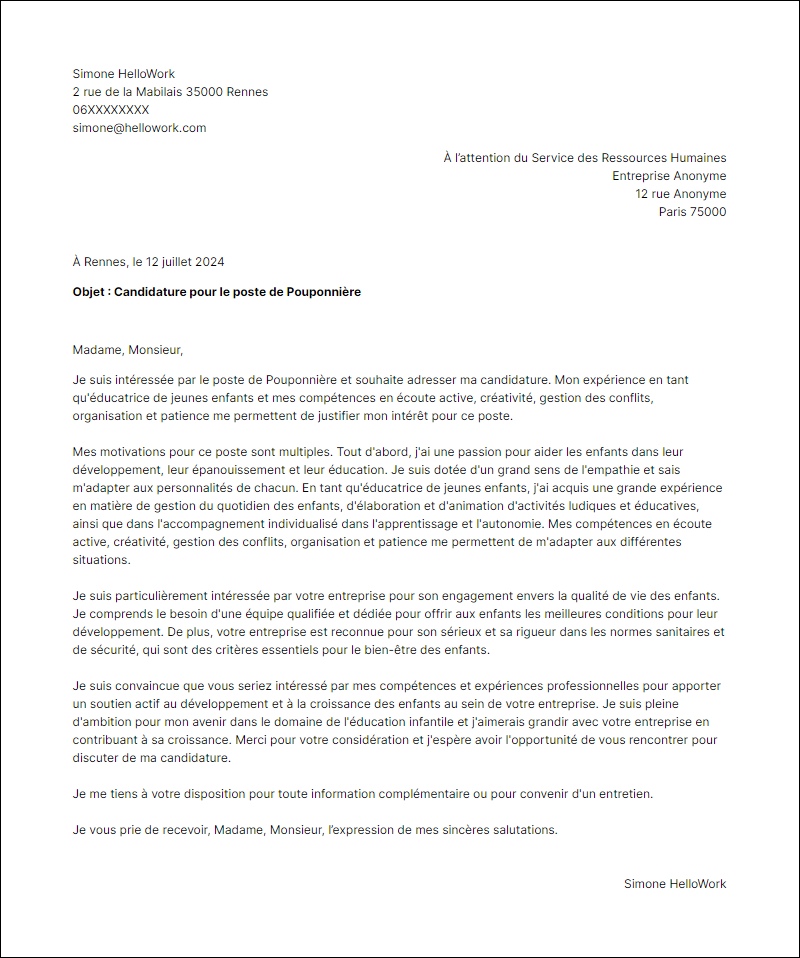 Modèle lettre de motivation en tant que Pouponniere Exemple lettre de motivation en tant que Pouponniere