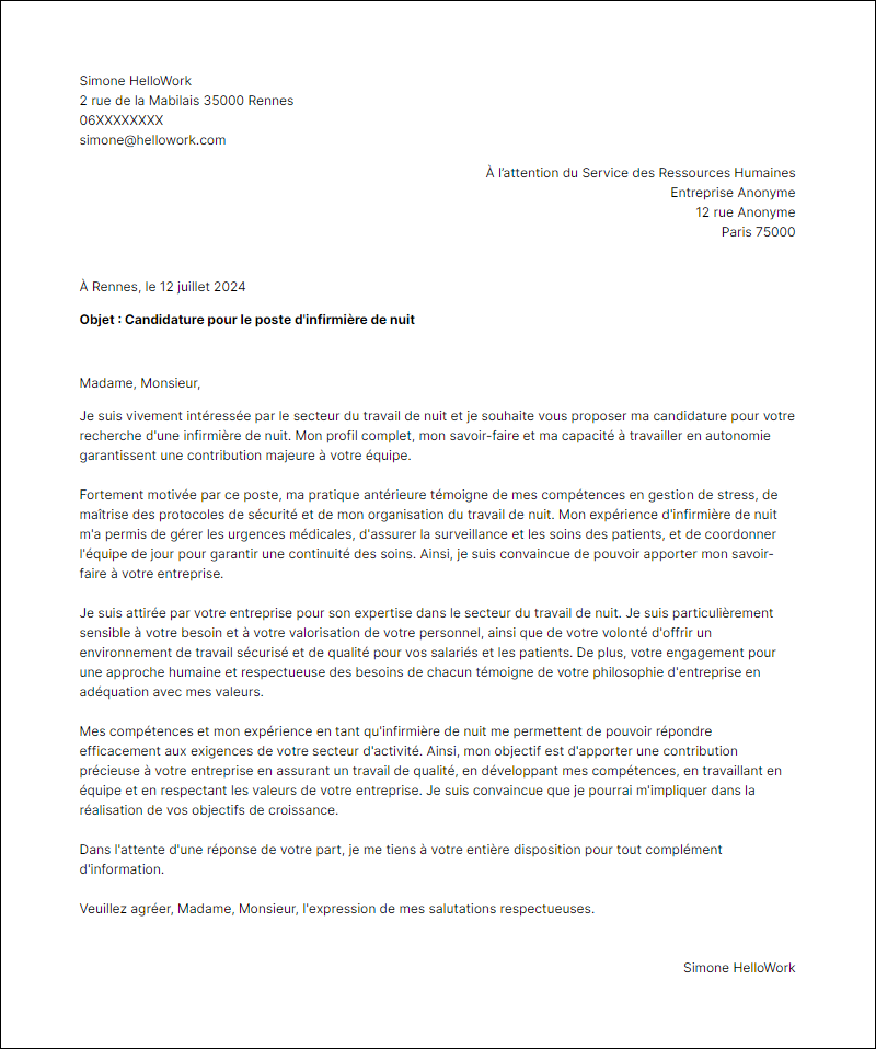 Modèle lettre de motivation pour le secteur Travail De Nuit Exemple lettre de motivation pour le secteur Travail De Nuit