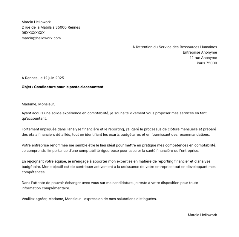 Modèle lettre de motivation Accountant Exemple lettre de motivation Accountant