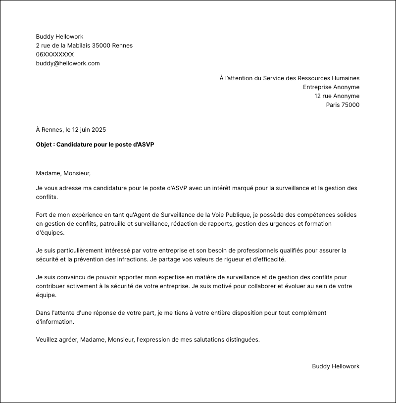 Modèle lettre de motivation ASVP Exemple lettre de motivation ASVP