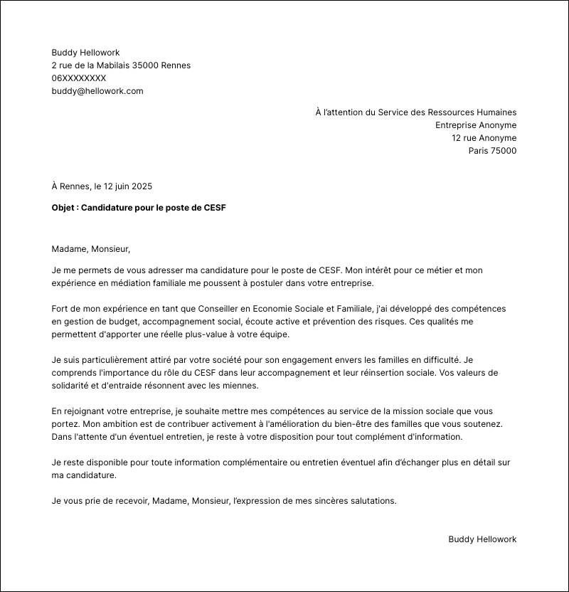 Modèle lettre de motivation CESF Exemple lettre de motivation CESF