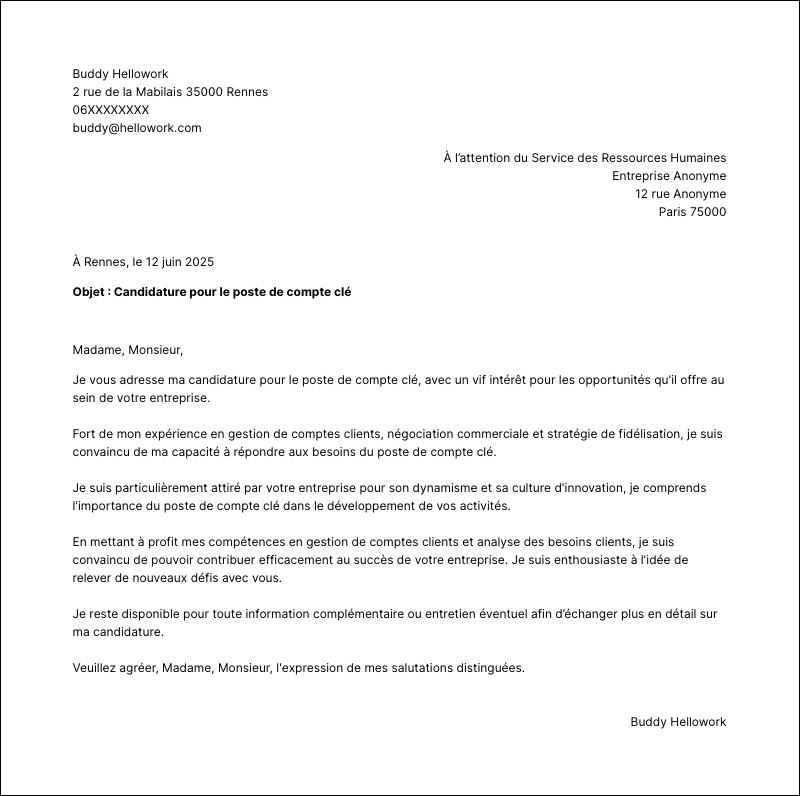 Modèle lettre de motivation Compte clé Exemple lettre de motivation Compte clé