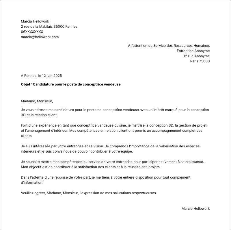 Modèle lettre de motivation Concepteur vendeur Exemple lettre de motivation Concepteur vendeur