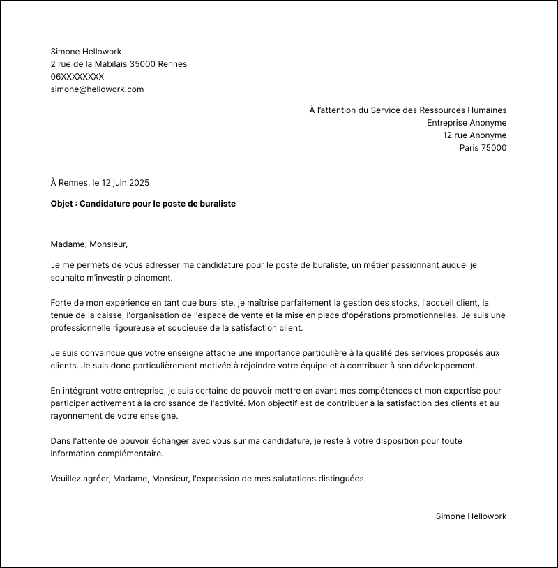 Modèle lettre de motivation Buraliste Exemple lettre de motivation Buraliste