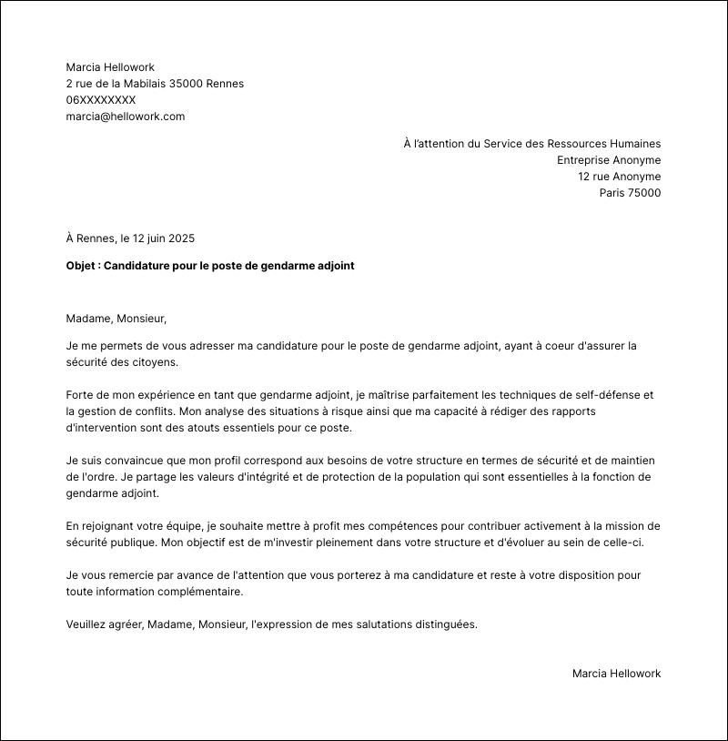 Modèle lettre de motivation Gendarme adjoint Exemple lettre de motivation Gendarme adjoint