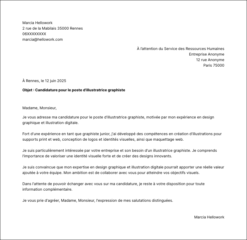 Modèle lettre de motivation Illustrateur graphiste Exemple lettre de motivation Illustrateur graphiste