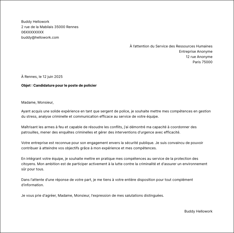 Modèle lettre de motivation Policier Exemple lettre de motivation Policier