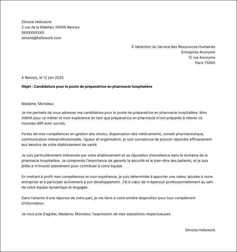 Modèle lettre de motivation Préparateur en pharmacie hospitalière Exemple lettre de motivation Préparateur en pharmacie hospitalière