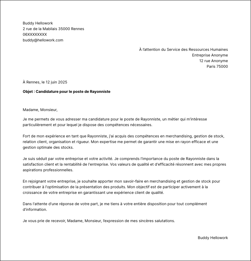 Modèle lettre de motivation Rayonniste Exemple lettre de motivation Rayonniste