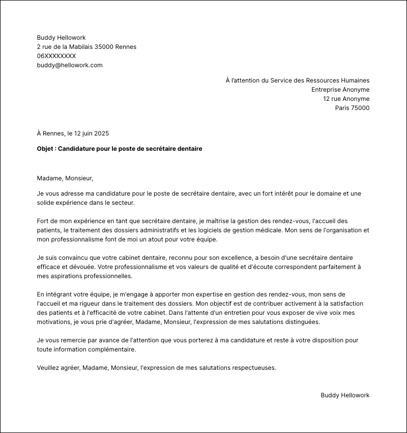 Modèle lettre de motivation Secrétaire dentaire Exemple lettre de motivation Secrétaire dentaire