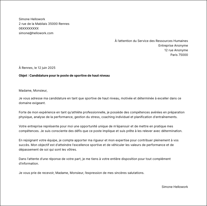 Modèle lettre de motivation Sportif de haut niveau Exemple lettre de motivation Sportif de haut niveau