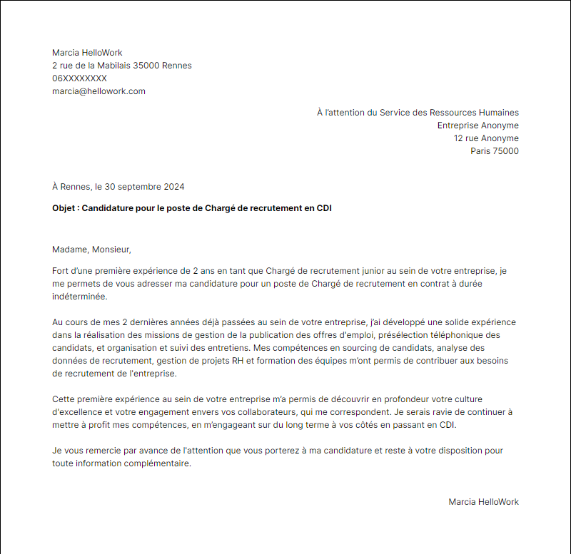 Modèle lettre de motivation Cdi Exemple lettre de motivation Cdi