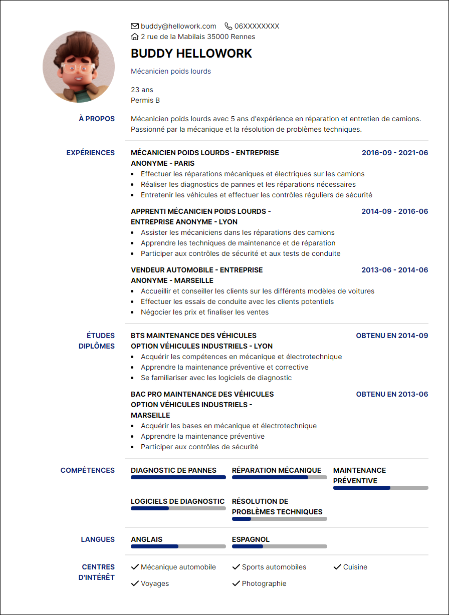 Exemple Cv Mécanicien Pl Hellowork 