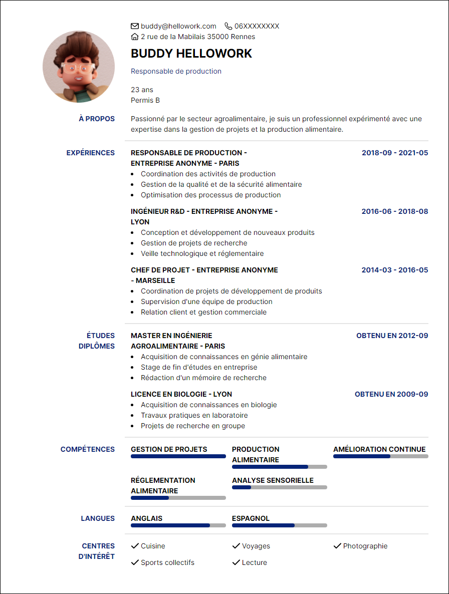 Exemple CV Agroalimentaire