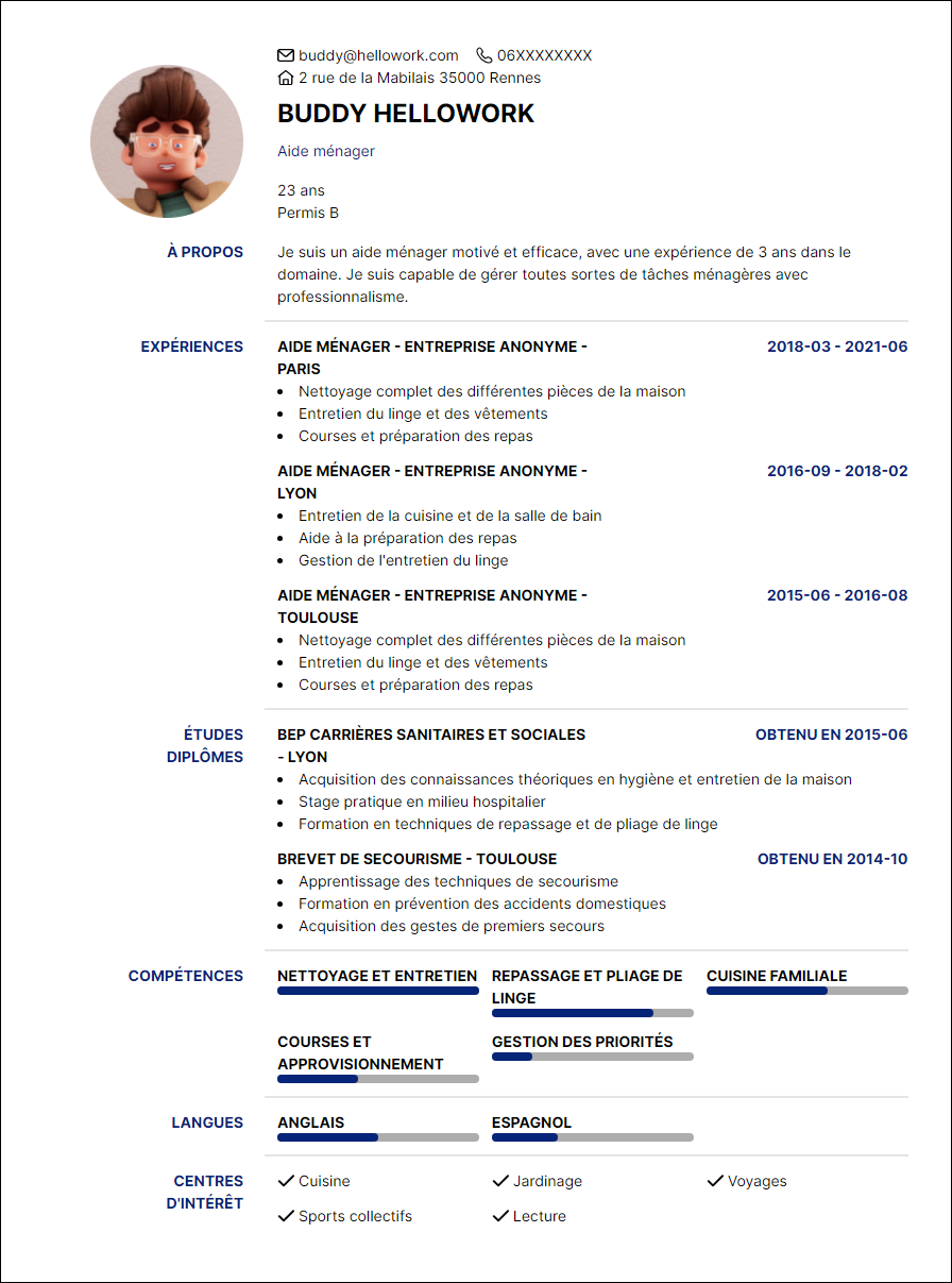Modèle CV Femme de ménage Exemple CV Femme de ménage