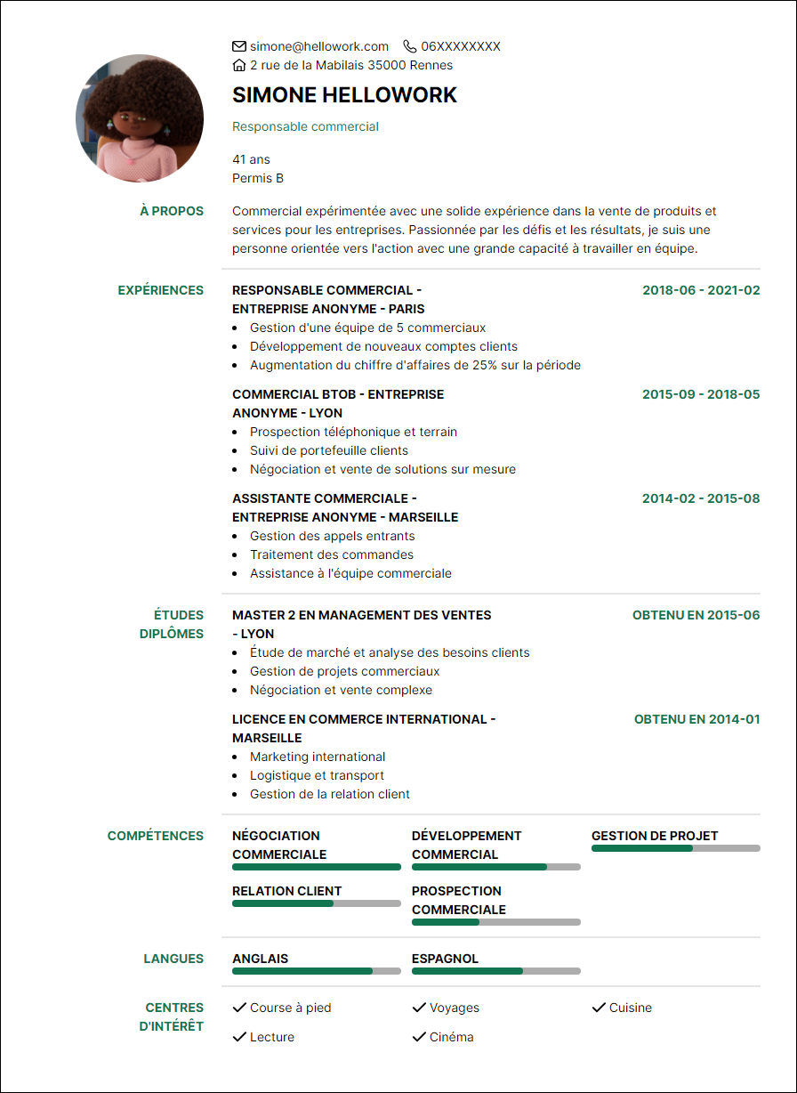 Exemple CV Commercial B to B