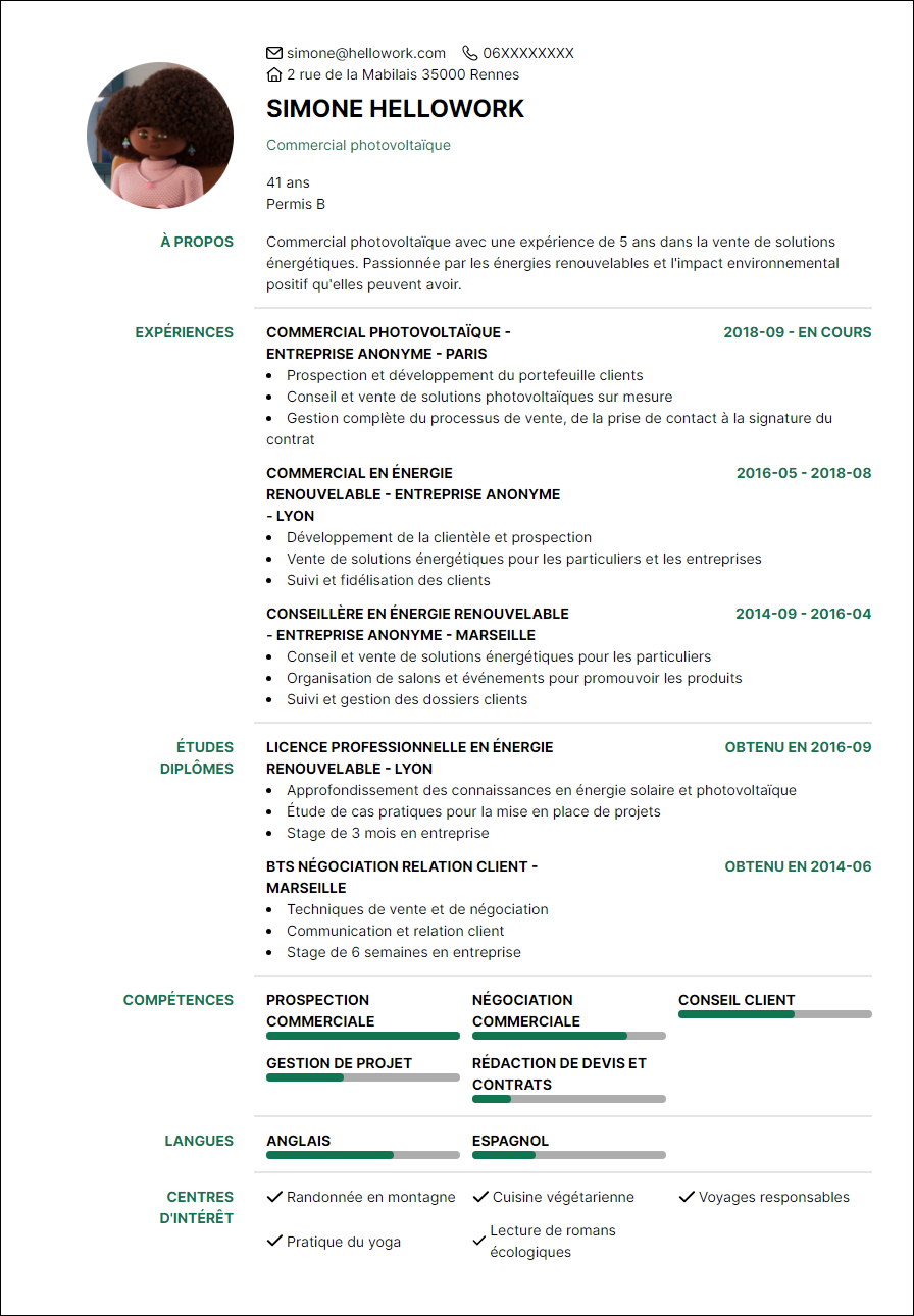 Exemple CV Commercial photovoltaïque