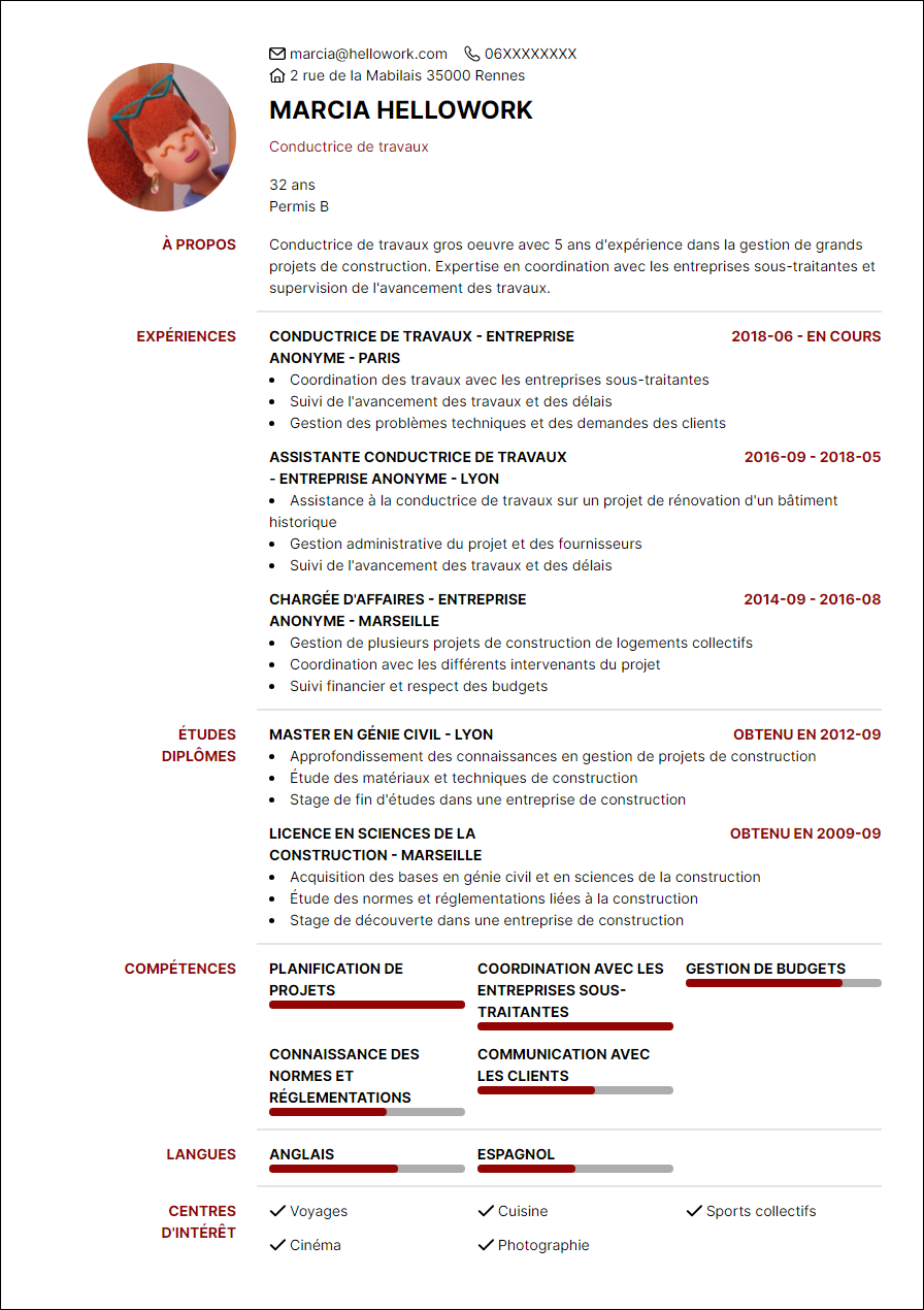 Modèle CV Conducteur de travaux gros oeuvre Exemple CV Conducteur de travaux gros oeuvre