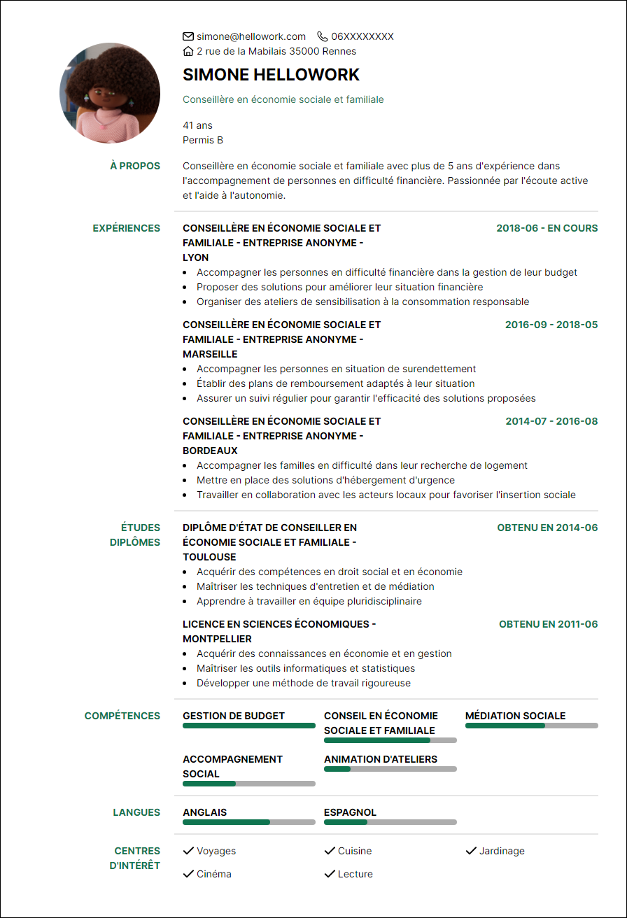 Modèle CV Conseillère en économie sociale et familiale Exemple CV Conseillère en économie sociale et familiale