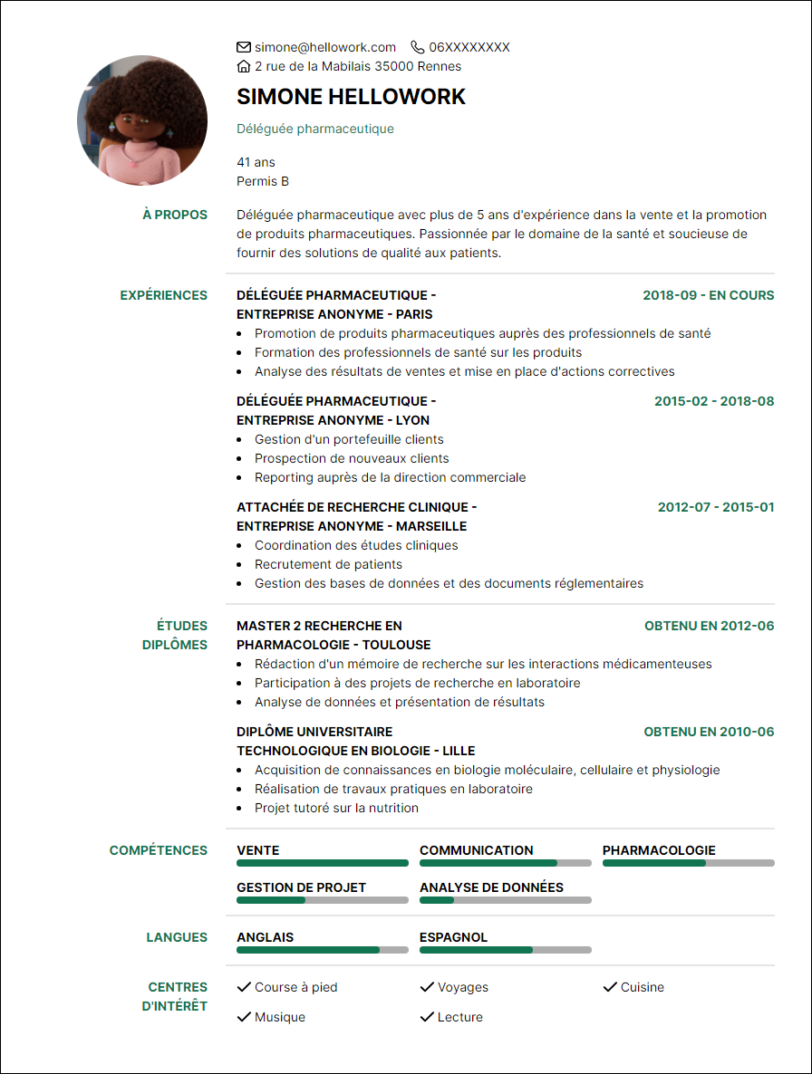Modèle CV Délégué pharmaceutique Exemple CV Délégué pharmaceutique