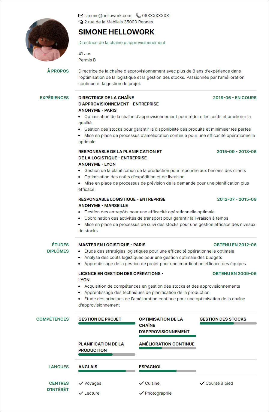 Modèle CV Directeur de supply chain Exemple CV Directeur de supply chain