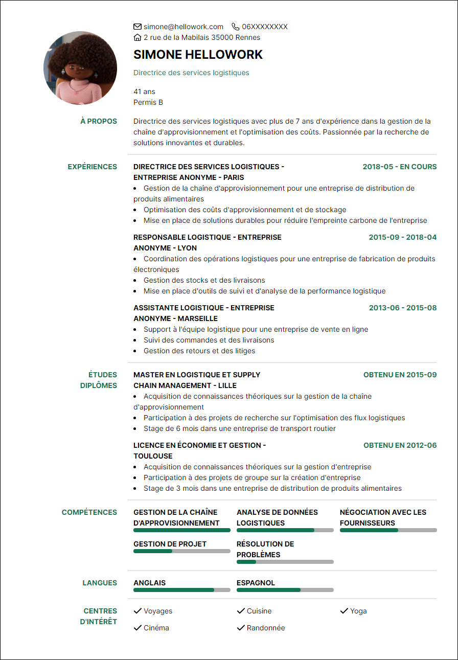 Exemple CV Directeur logistique