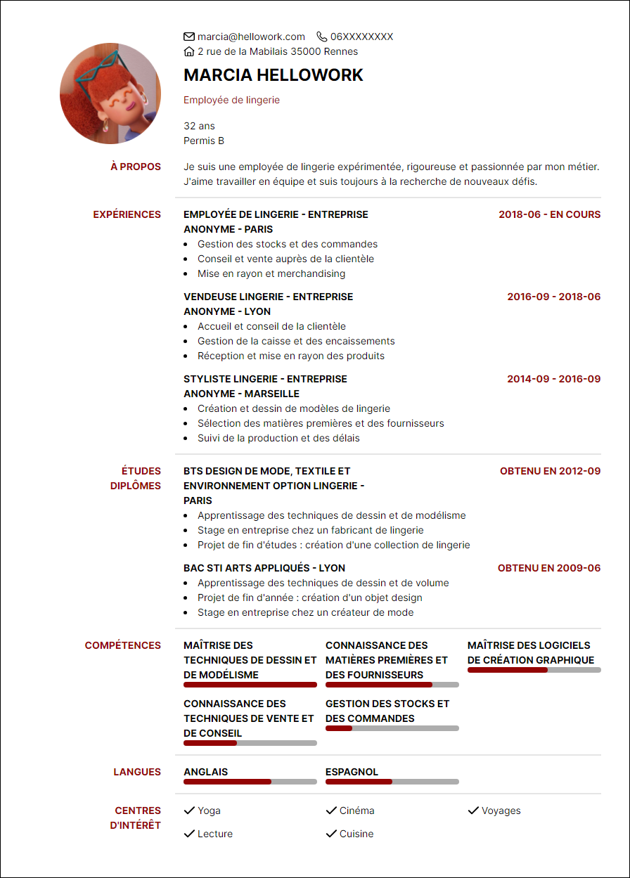 Modèle CV Employé de lingerie Exemple CV Employé de lingerie