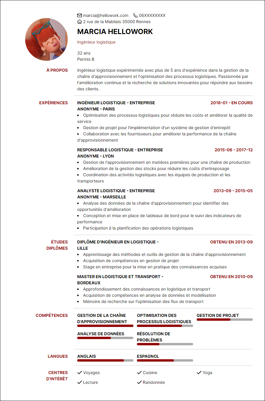 Modèle CV Ingénieur logistique Exemple CV Ingénieur logistique