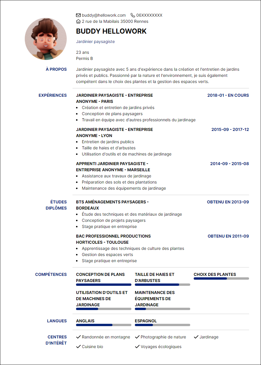 Modèle CV Jardinier paysagiste Exemple CV Jardinier paysagiste