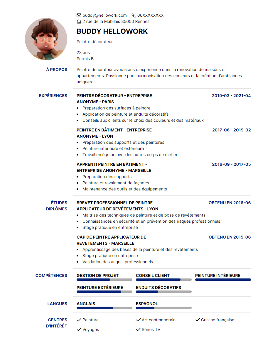 Modèle CV Peintre décorateur Exemple CV Peintre décorateur