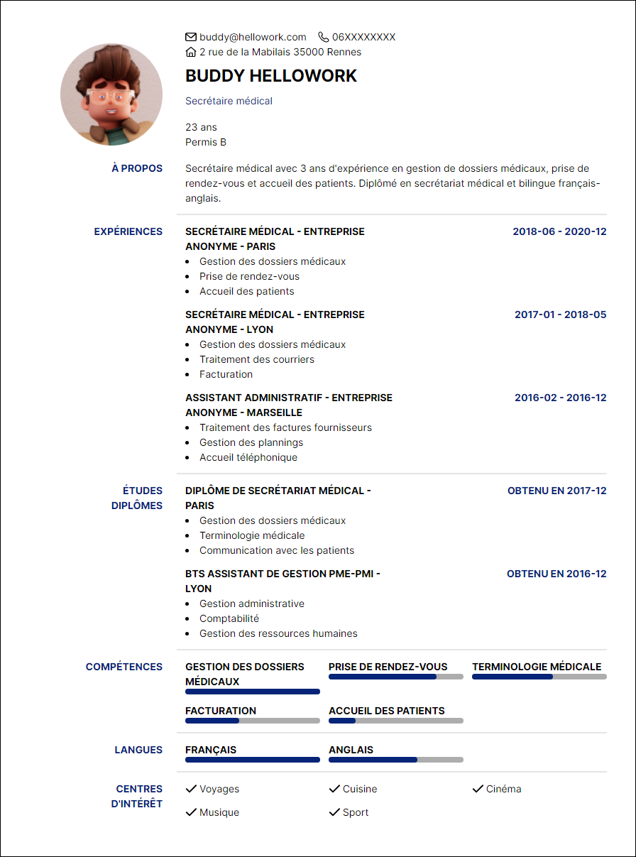 Modèle CV Secrétaire médical Exemple CV Secrétaire médical