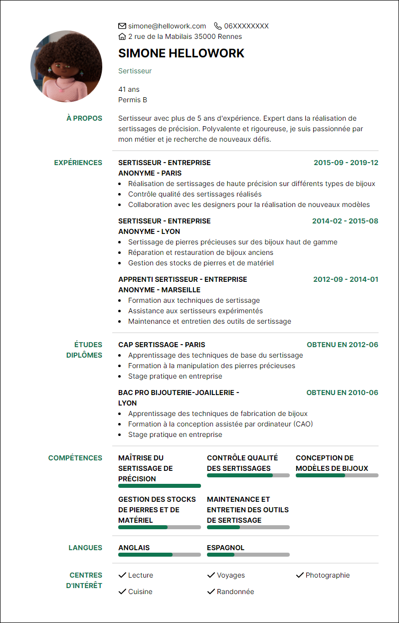 Modèle CV Sertisseur Exemple CV Sertisseur