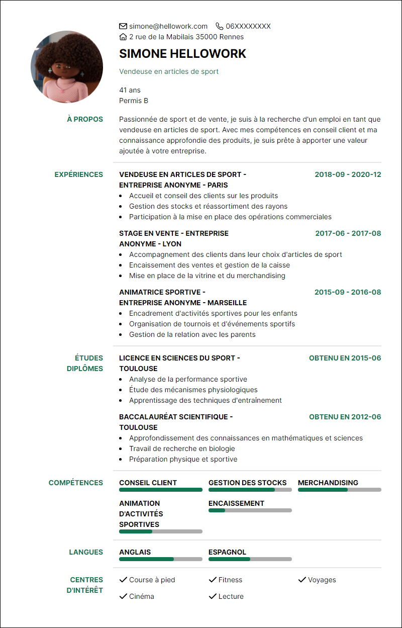 Modèle CV Commercial sport Exemple CV Commercial sport