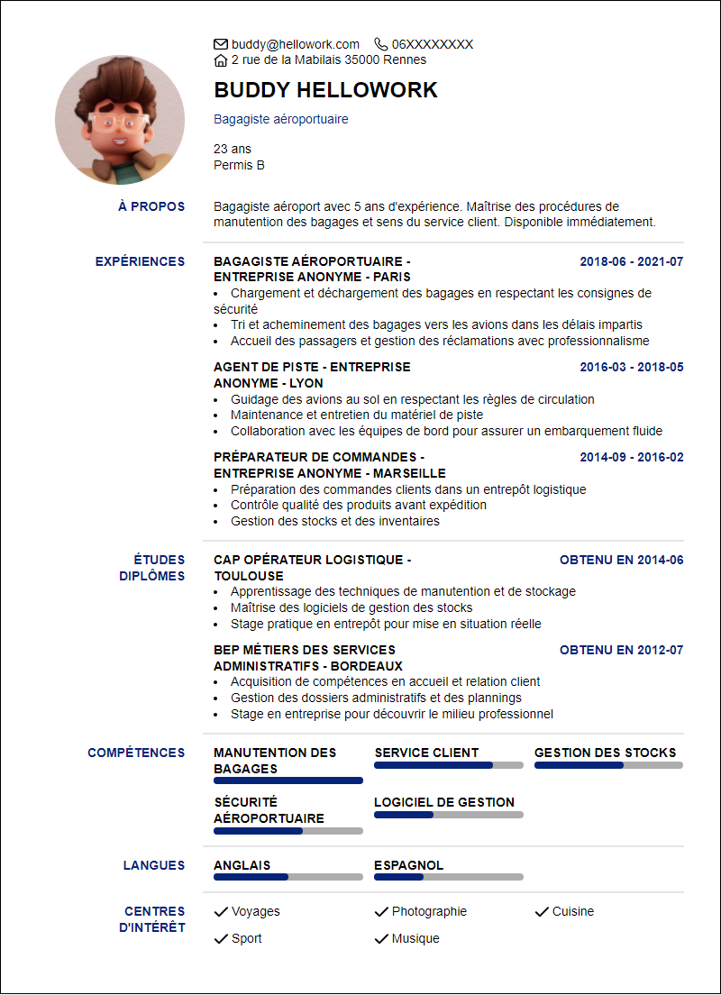 Exemple CV Bagagiste Aeroport