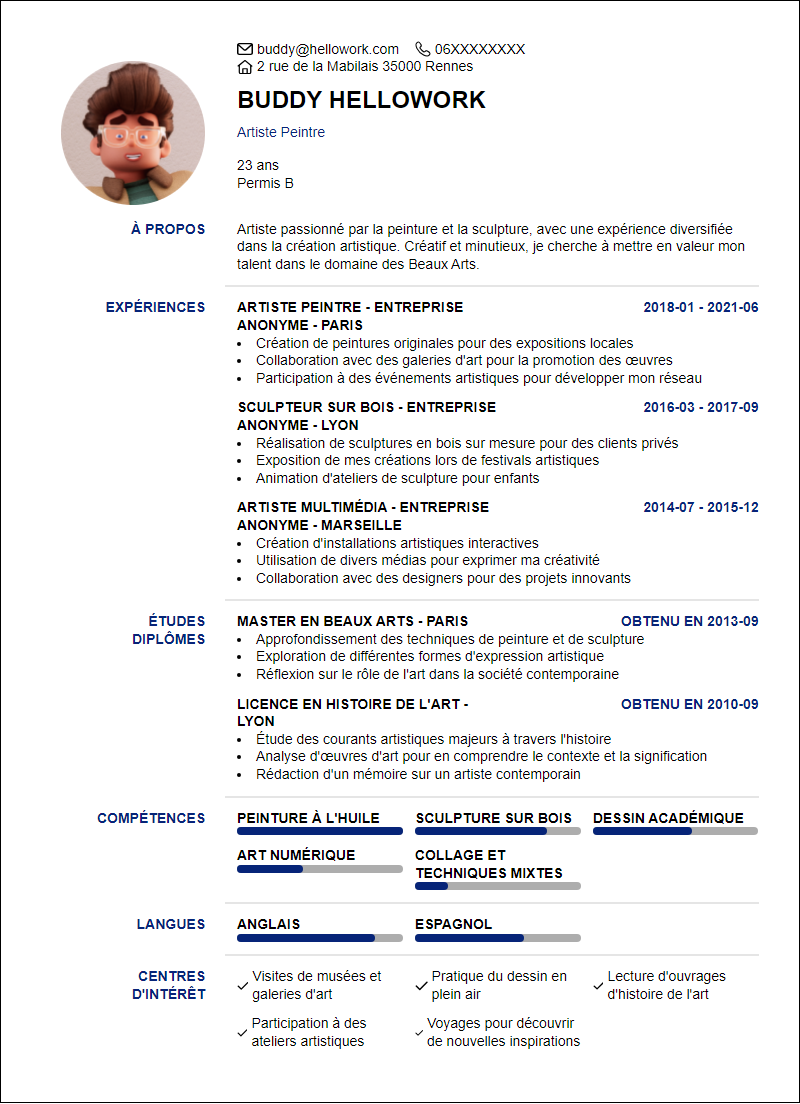 Exemple CV Beaux Arts