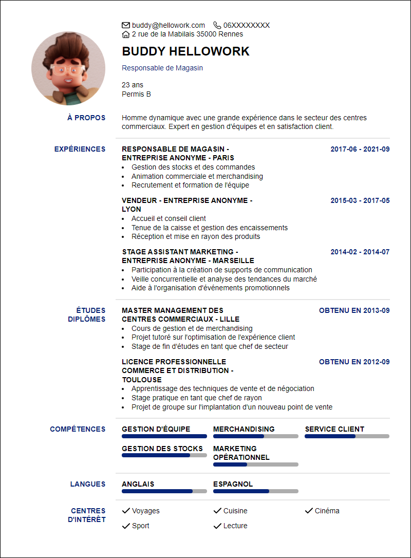 Exemple CV Centre commercial