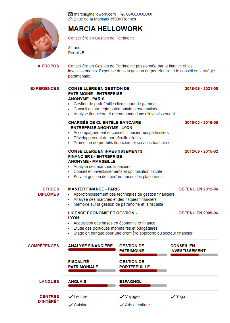 Exemple CV Conseiller Gestion De Patrimoine