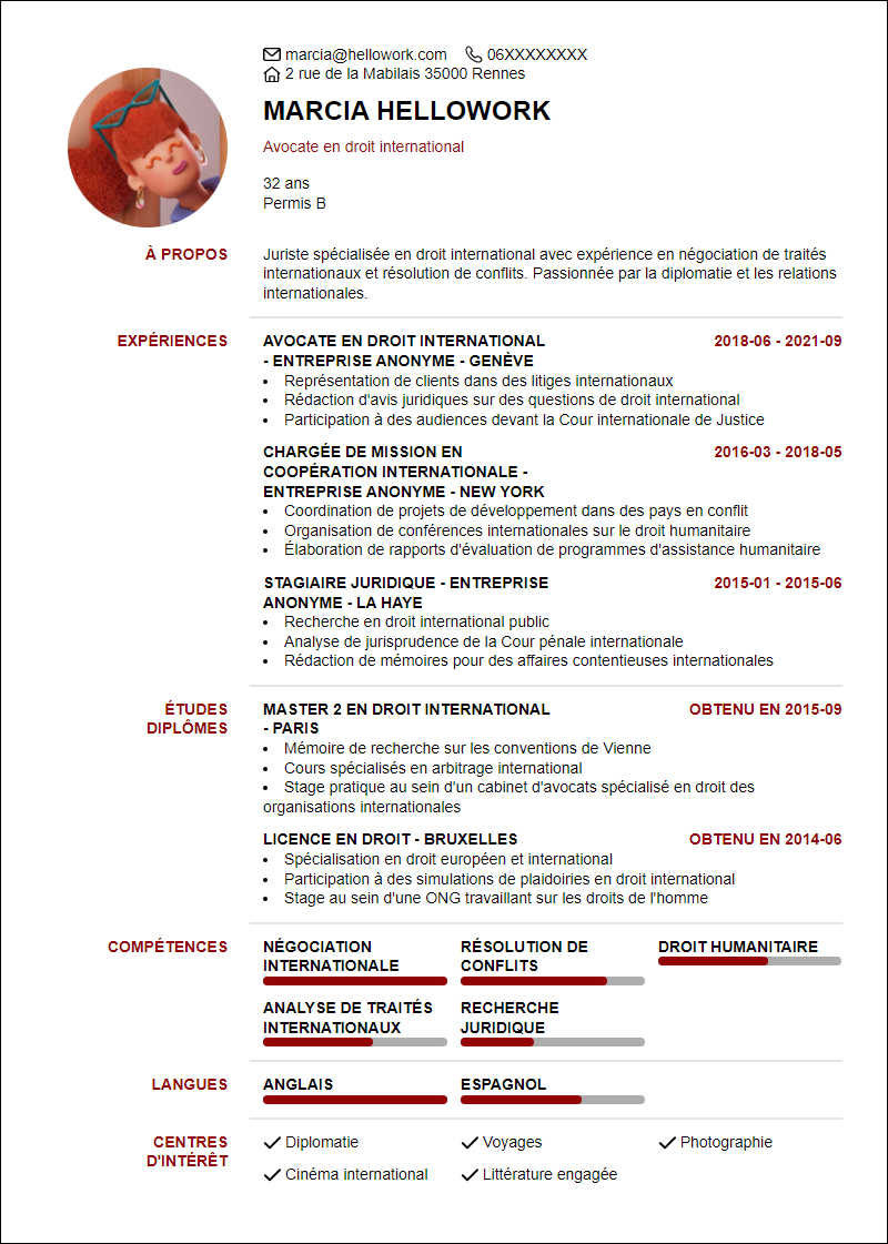 Exemple CV Droit international