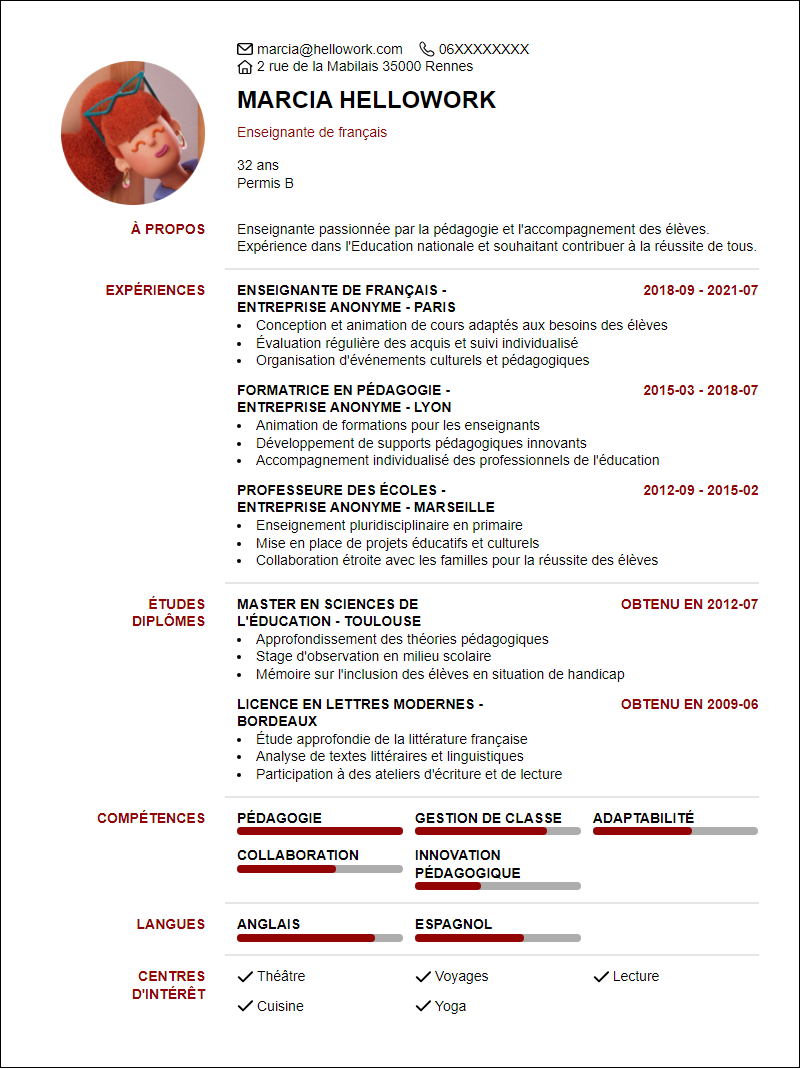 Modèle CV Education nationale Exemple CV Education nationale
