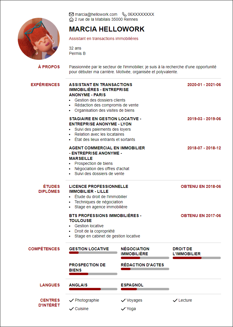 Modèle CV Immobilier débutant Exemple CV Immobilier débutant