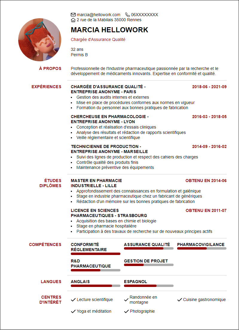 Modèle CV Industrie pharmaceutique Exemple CV Industrie pharmaceutique