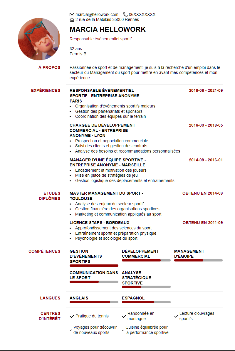Exemple CV Management du sport