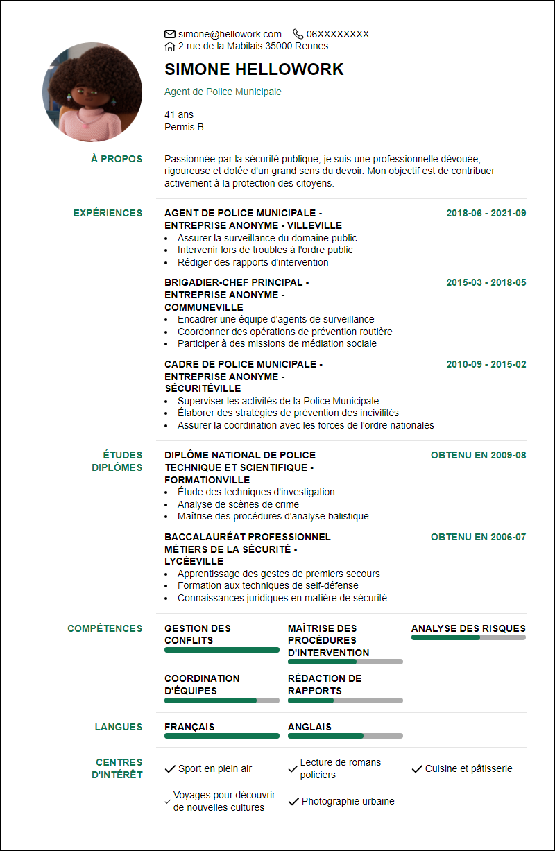 Modèle CV Police Municipale Exemple CV Police Municipale