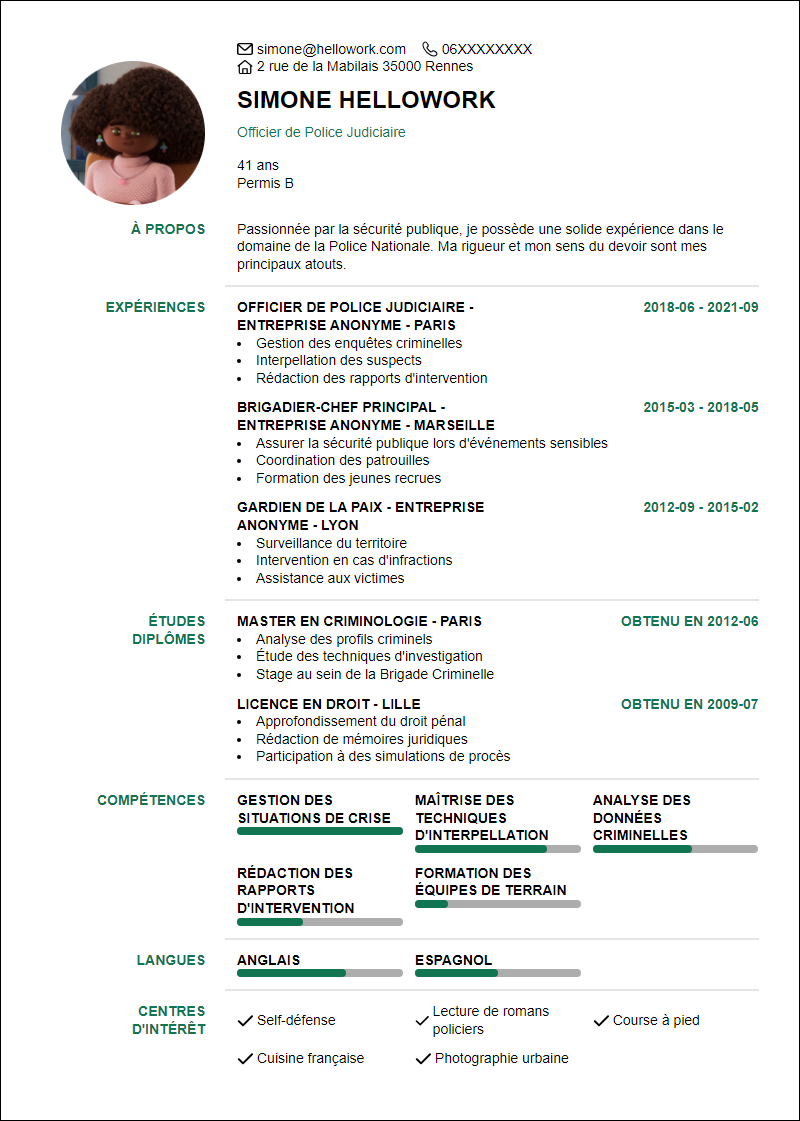 Exemple CV Police Nationale