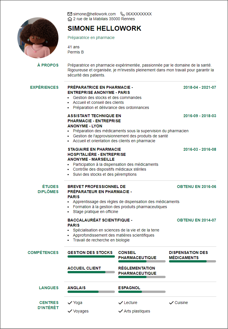 Modèle CV Preparatrice Pharmacie Exemple CV Preparatrice Pharmacie