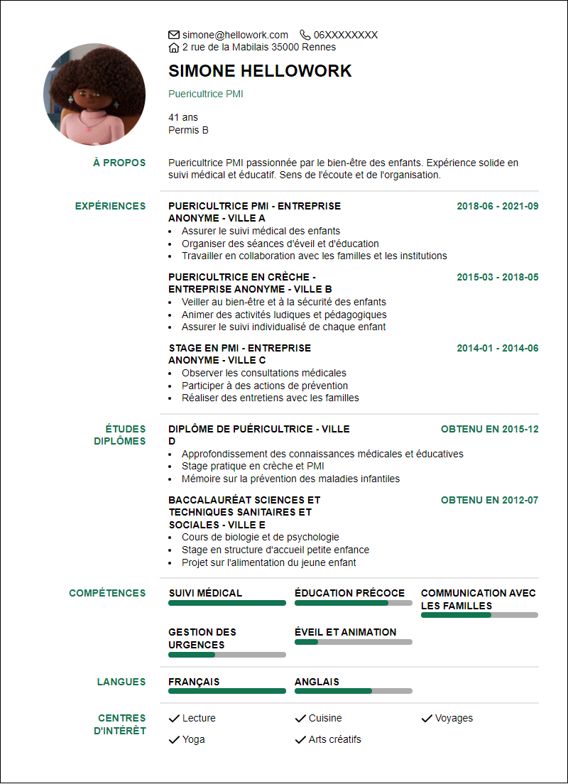 Modèle CV Puericultrice Pmi Exemple CV Puericultrice Pmi