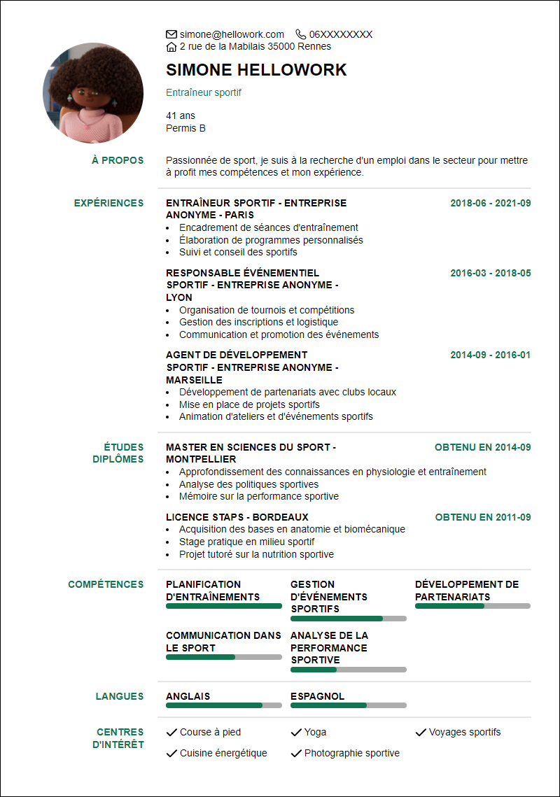 Modèle CV Sport Exemple CV Sport
