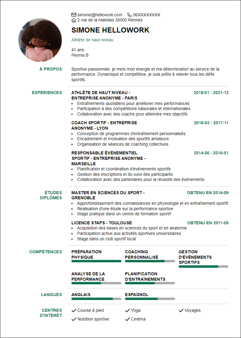 Modèle CV Sportif Exemple CV Sportif