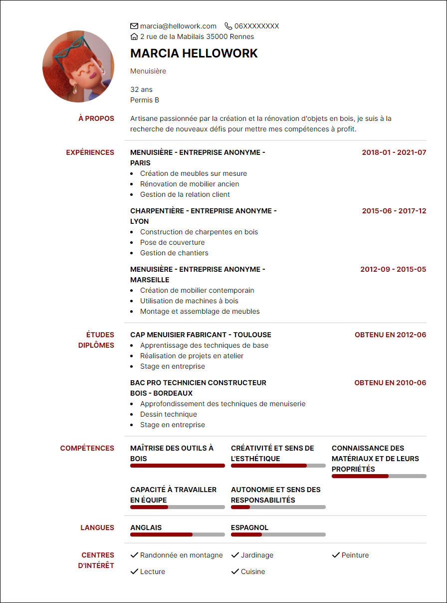 Modèle CV Artisanat Exemple CV Artisanat