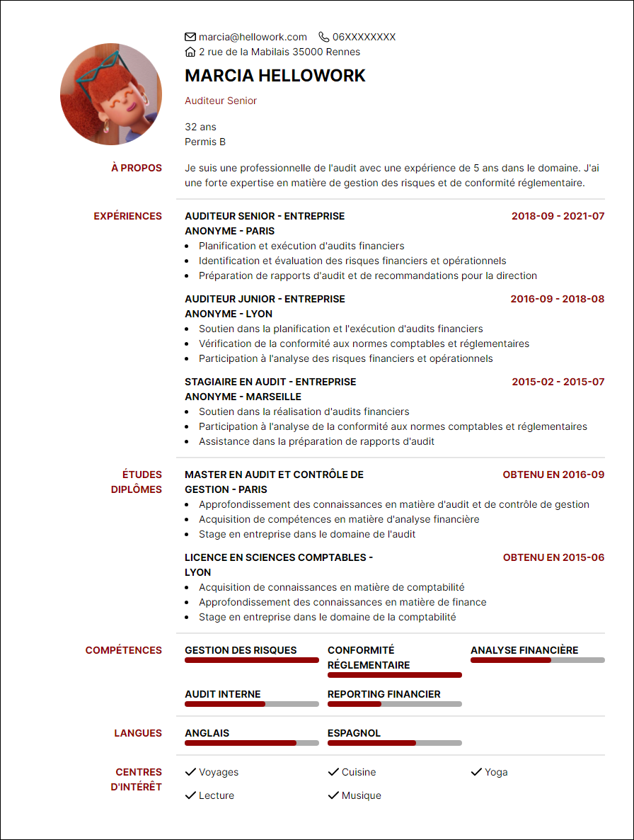 Modèle CV Audit Exemple CV Audit